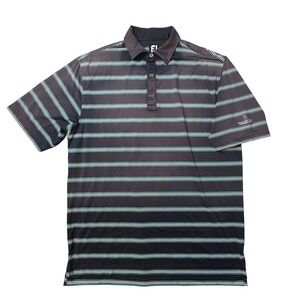 FootJoy Polo Shirt Mens L Navy Blue Striped Rolling Hills Country Club Golf Top